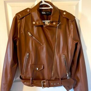 Zara brown faux leather jacket.